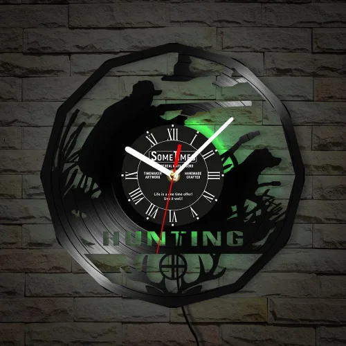 Miniatura 8 de The Geeky Days Reloj de pared de caza, 7 colores cambiantes, reloj de pared silencioso sin tictac, luz nocturna LED, vida silvestre, caza