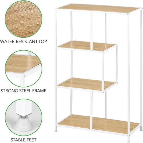 Miniatura 6 de mDesign Organizador de estante de almacenamiento de metal de mediados de siglo, 4 niveles, uso en baño, cocina, entrada, pasillo, vestíbulo
