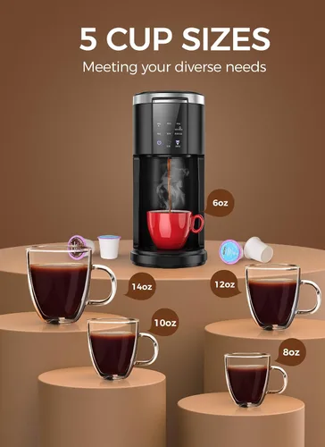 Miniatura 4 de COWSAR Cafetera comercial de una sola porción, cafetera K Cup para cápsulas y café molido, cafetera de cápsulas con tanque de agua de 40 onzas
