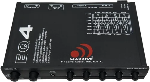 Massive Audio EQ4 | Ecualizador de audio para automóvil de 4 bandas - Ecualizador en el tablero con control de subwoofer, controlador de línea de 8