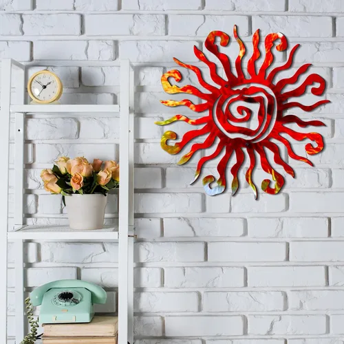 Miniatura 5 de Moxweyeni Arte de pared de metal con sol de 12 pulgadas, decoración al aire libre, loco y grande, decoración de pared de metal, decoración de Azul