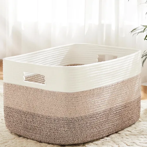 Miniatura 12 de Artfeel - Cesta de manta rectangular, cestas tejidas para almacenamiento, cesta de lavandería de 65L para mantas decorativas de guardería, juguetes