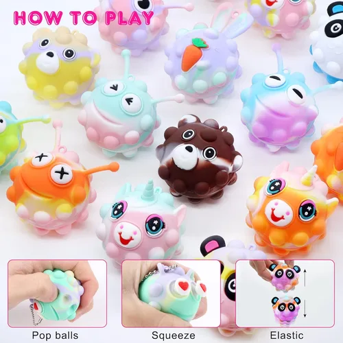 Miniatura 3 de KissFree PAQUETE DE 18 Pelotas Pop de Animales Recuerdos de Fiesta para Niños, Pelotas Pop 3D Juguetes Fidget, Regalos de Cumpleaños para Niños