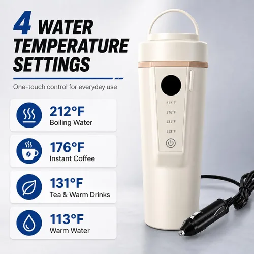 Miniatura 3 de Hervidor eléctrico para automóvil de 12 V/24 V de doble voltaje, hervidor eléctrico portátil de viaje para viajes por carretera, mini caldera