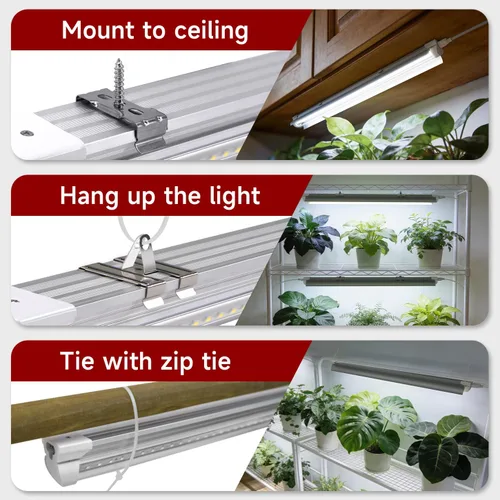 Miniatura 8 de Paquete de 2 luces LED de crecimiento de 1 pie, espectro completo de 5000 K, 30 W (2 x 15 W), lámpara de cultivo enlazable, luces de cultivo T8