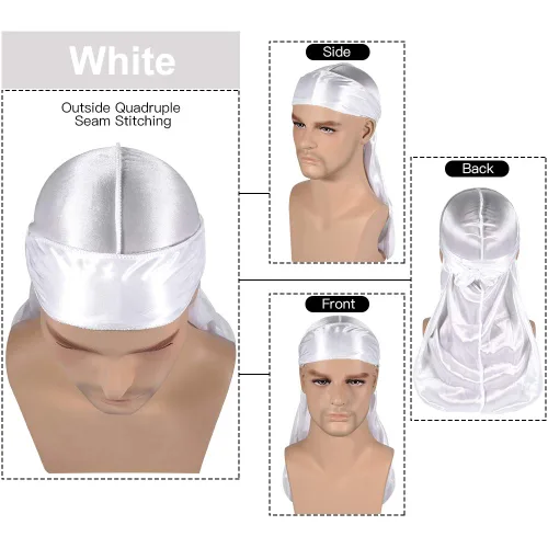 Miniatura 6 de Paquete de 3 piezas de durags sedosas para ondas de hombres, de regalo 1 gorra para marcar las ondas, talla única