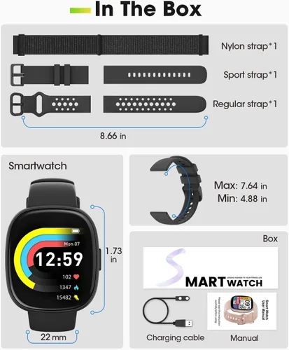 Miniatura 8 de Reloj inteligente para hombres y mujeres Fitness: 1.83 "Fitness Tracker con Blutooth Call 24/7 Frecuencia cardíaca SpO2 Monitor de sueño IP68