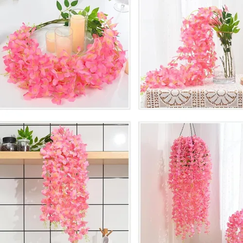 Miniatura 4 de OUKEYI Guirnalda de flores artificiales de glicina, 12 unidades, flores falsas de seda de 3.6 pies para colgar en interiores y exteriores, hogar