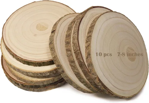 Miniatura 9 de 10 piezas de rodajas de madera para centros de mesa de 5.5-6.5 pulgadas, círculos de madera para decoración de mesas, círculos de madera rústica