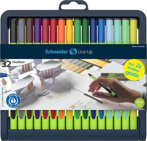 Miniatura 9 de Schneider Line-Up 191094, punta de fibra de 0.016 in, barril verde claro, colores de tinta surtidos, paquete de 4 bolígrafos