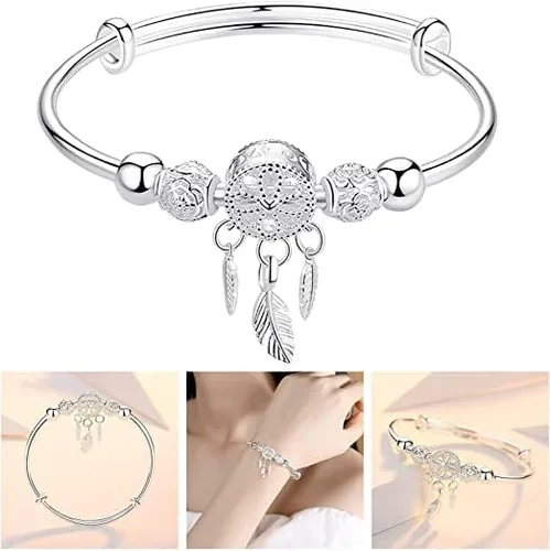 Miniatura 2 de Pulsera giratoria de cuentas de plata de ley 925 para mujer, para ansiedad, descomprimir libremente, herramientas abiertas, inspiraciones