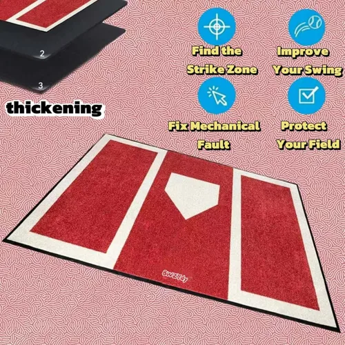 Miniatura 7 de Alfombrilla de Bateo de Béisbol y Sóftbol – Base de Goma Antideslizante de 6 x 4 pies, Home Plate con Caja del Bateador, Diseño Plegable de 12