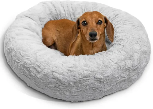 Best Friends by Sheri - The Original Calming Donut - Cama calmante en forma de dona para perros y gatos - Pelo corto, gris, S, 23 x 23 pulgadas Gris
