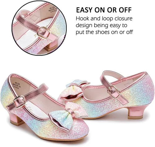 Miniatura 3 de Walofou Zapatos de vestir para niñas de flores, zapatos de tacón para fiesta de boda, zapatos planos de princesa Mary Jane para niños pequeños