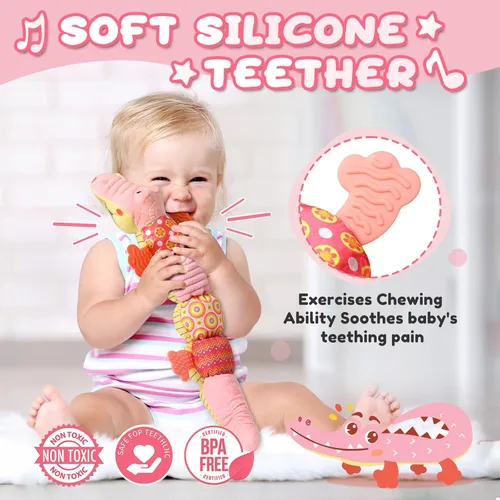 Miniatura 4 de AWOTOY Juguetes para bebés de 0 a 12 meses, juguetes musicales de peluche suaves con arrugado multisensorial, sonajero y texturas, juguetes