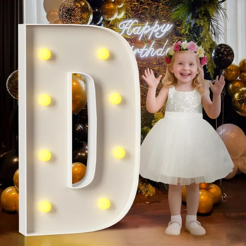 Mixifox Letras D de marquesina de 3 pies, letras grandes iluminadas de 3 pies de alto con luces, letra grande para boda, compromiso, graduación,