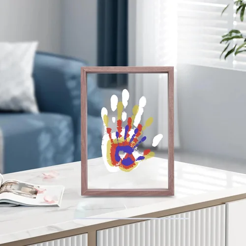 Miniatura 2 de CHERRY CHEERS Kit de huellas de manos familiares, marco de madera de recuerdo para manualidades, juego de regalo sin fin, pinturas no tóxicas, hojas