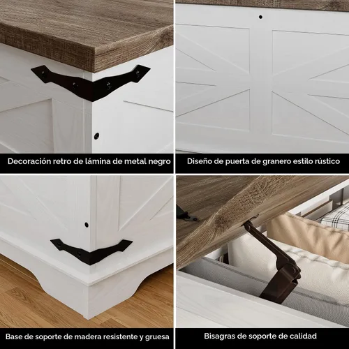 Miniatura 5 de senlin Mesa de Centro Estilo Granja, Mesa de Centro Resistente con Almacenamiento, Juego de Mesa Central Cuadrada de Madera para Sala de Estar