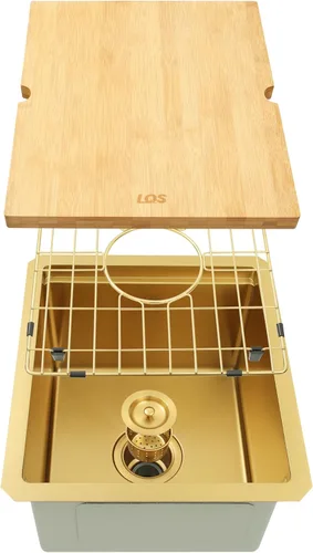Miniatura 3 de LQS Fregadero pequeño de barra dorada para montaje inferior, fregadero de barra húmeda de PVD dorado y fregadero de cocina RV de 15 x 17 pulgadas