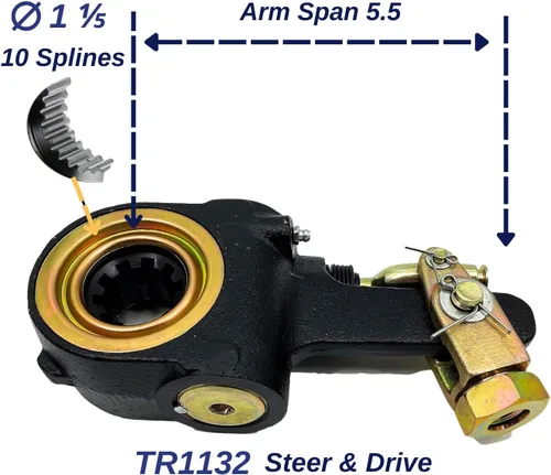 Miniatura 3 de TORQUE AS1132 Ajustador automático de holgura de freno de 1.5 pulgadas de diámetro, 10 dientes estriados palanca de 5.5 pulgadas con horquilla