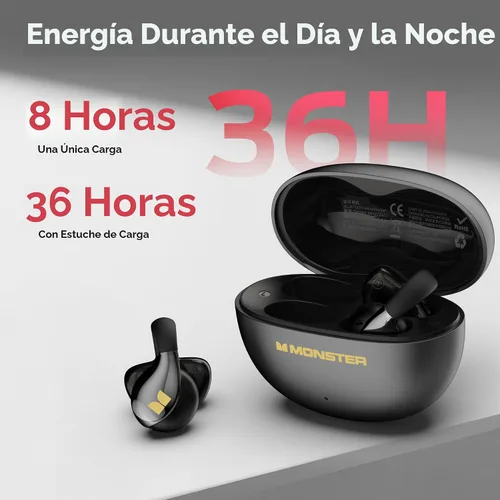 Miniatura 6 de Monster AC225 - Auriculares de oído abierto, sonido estéreo, auriculares Bluetooth 6.0 de oreja abierta, auriculares ligeros y cómodos con clip
