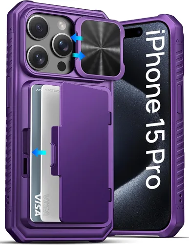 Miniatura 54 de ATATOO Funda para iPhone 17, tarjetero integrado (almacena 3-5 tarjetas) y funda para cámara deslizante y bloqueo RFID, protección de grado militar