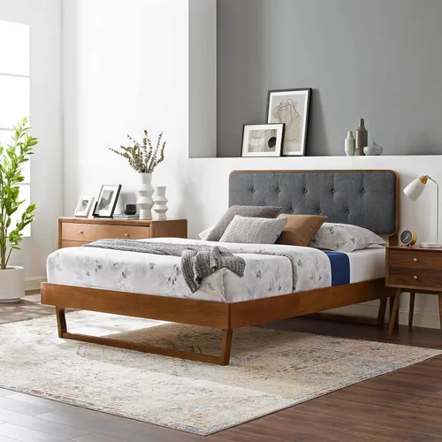 Miniatura 10 de Modway MOD-6643-BLK-BEI Bridgette - Cama de plataforma de madera con marco angular, color negro y beige