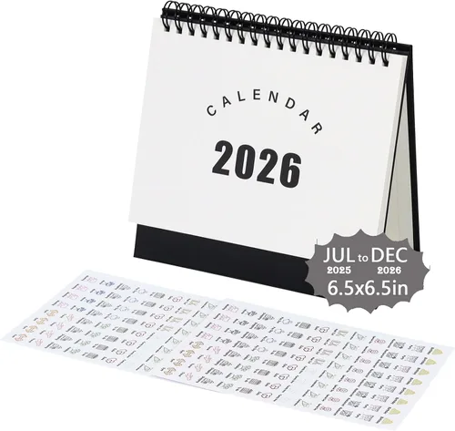 Multibey Calendario de escritorio 2025-2026, calendario de escritorio pequeño abatible de 6.5 x 6.5 pulgadas, julio 2025-diciembre 2026, calendario