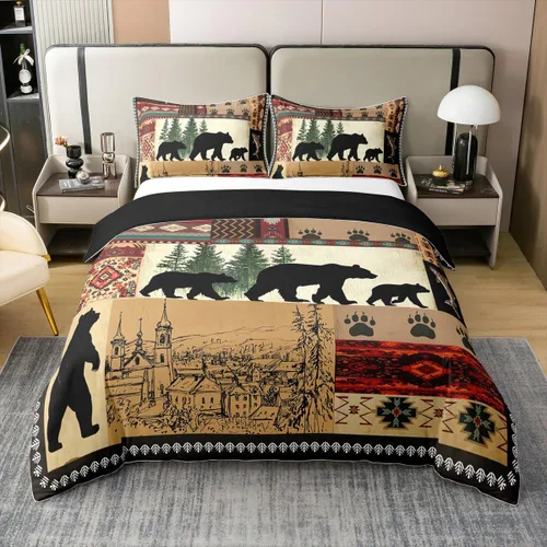 Miniatura 15 de Juego de ropa de cama 100% algodón exótico con funda de edredón individual, diseño tribal, suroeste americano, étnico, bohemio, abstracto