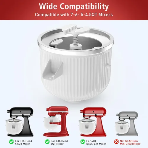 Miniatura 6 de Accesorio para batidora KitchenAid, cuenco de helado compatible con batidoras de soporte de 4.5 cuartos y 6 cuartos de galón o más grandes