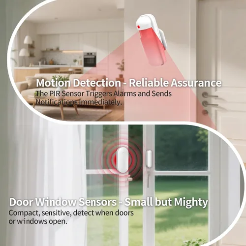 Miniatura 4 de NUNET Sistema de seguridad inteligente inalámbrico para el hogar, kit de alarma de 15 piezas (sensores de movimiento, sirena, control remoto)