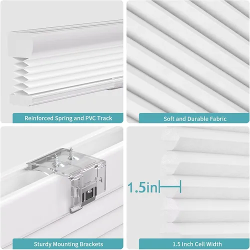 Miniatura 4 de MYshade Persianas Celulares sin Cordón para Ventanas con Filtrado de Luz Persianas para Ventanas de Interior 1.5 pulgadas Celda de Panal Tela Blanco
