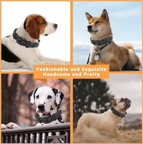 Miniatura 5 de Paquete de 2 collares reflectantes para perros con hebilla de cierre de seguridad, collar de nailon ajustable, suave, transpirable y cómodo