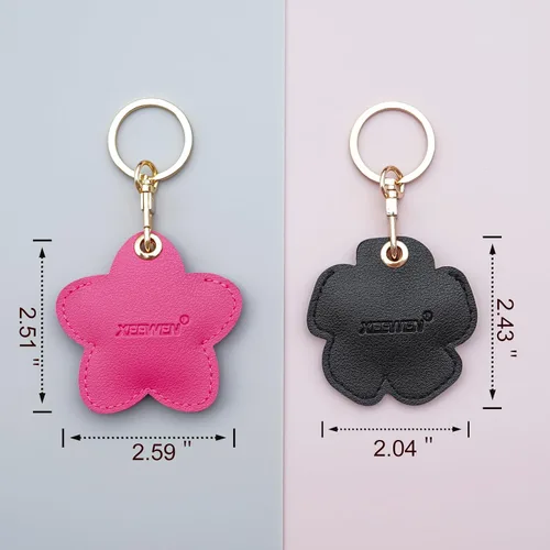 Miniatura 3 de Paquete de 2 llaveros ocultos para Airtag 2nd & 1st - Linda funda de cuero para llavero para mujer, diseño de flores negras y rosas