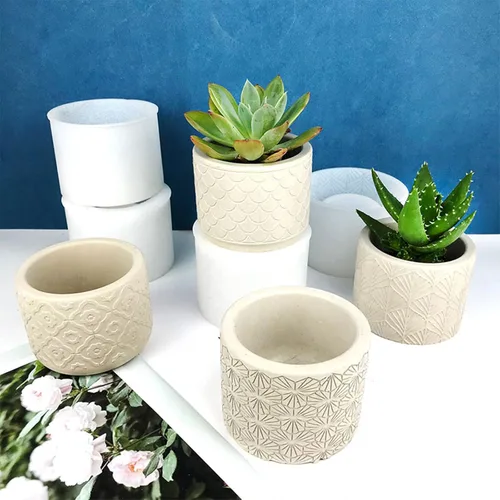 Miniatura 7 de Molde de silicona para maceta de flores redonda de hormigón con patrón vintage, molde de jarrón para plantas suculentas de yeso, molde