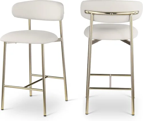 Miniatura 11 de Meridian Furniture 995Black-C Lupita Collection Modern Taburete contemporáneo con cuero vegano negro suave, marco de metal dorado cepillado, 20.5