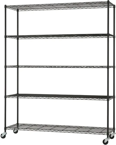 Miniatura 9 de Estantería de alambre ajustable de 5 niveles con ruedas, estante de alambre para organización de cocina, almacenamiento de garaje, capacidad de 400