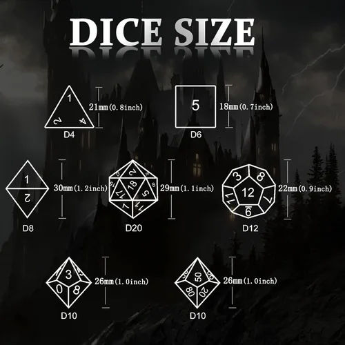 Miniatura 5 de D&D Dice, Dungeons and Dragons Dice HNCCESG Juego de dados de metal poliédricos huecos para juegos de mesa RPG MTG (Dragon Silver Blood Spot)