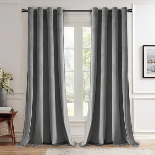 Miniatura 145 de JIUZHEN - Cortinas de terciopelo gris de 63 pulgadas opacas para sala de estar - Cortinas gruesas de terciopelo con ojales para ventana