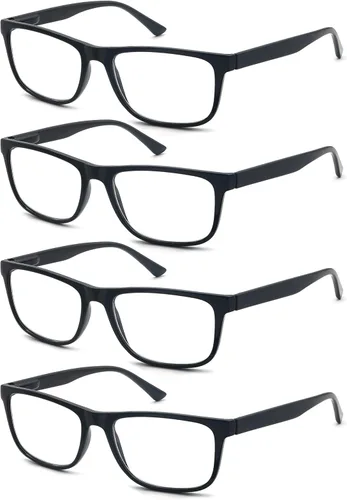 Gafas de lectura 1.50 de gran tamaño cuadradas para hombres lectores marco negro paquete de 4, anteojos cómodos y ligeros para leer con bisagra de