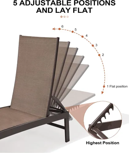 Miniatura 4 de Crestlive Products Sillas de salón al aire libre, tumbonas de aluminio para piscina, reclinables ajustables de cinco posiciones, para todo