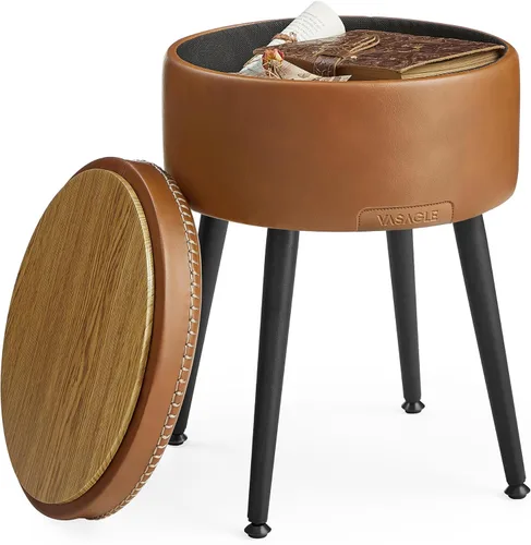 Miniatura 11 de VASAGLE Colección EKHO – Otomana de almacenamiento, taburete para silla de tocador, cuero sintético con costuras, moderno de mediados de siglo