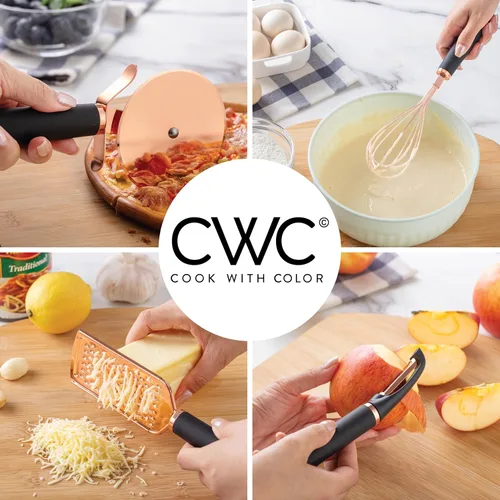Miniatura 3 de COOK WITH COLOR juego de utensilios de cocina de acero inoxidable con revestimiento de cobre, con mangos suaves al tacto, 7 piezas
