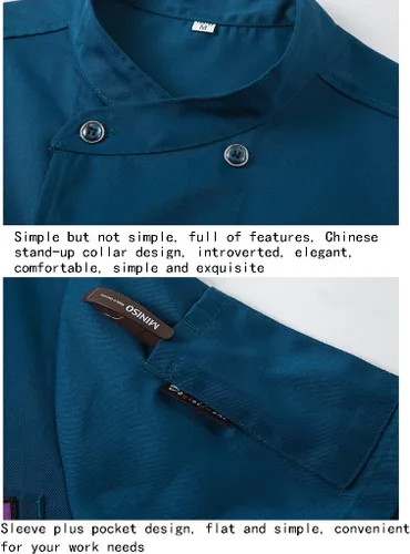 Miniatura 4 de Abrigo de chef unisex para cocina, uniforme de chef de doble botonadura para servicio de alimentos, catering, panaderos y culinarios