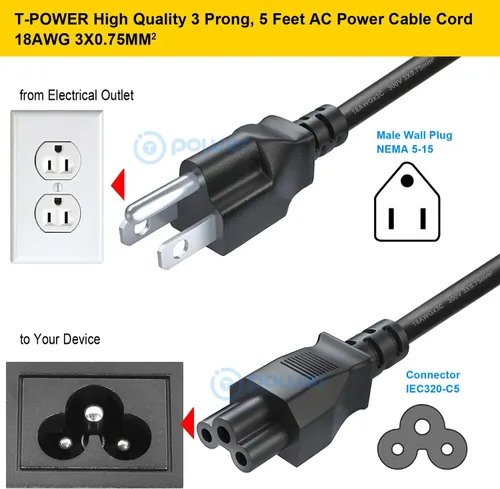 Miniatura 2 de T POWER Cable de alimentación de TV de 5 pies de largo para LG LED LCD Smart 1080p HDTV 32LB5600 42LN5400 42LB5600 42LN5700 42LN5300 47LB5800
