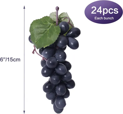 Miniatura 2 de 5 racimos de uvas falsas de goma, paquetes de uva falsa para el hogar, casa, cocina, fiesta, boda, fotografía, decoración, color negro
