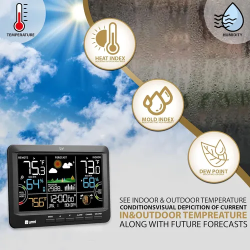 Miniatura 2 de Estación meteorológica para interiores y exteriores, termómetro inalámbrico, reloj atómico para el hogar con gran pantalla constante, monitor