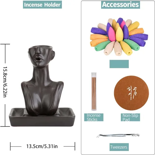 Miniatura 2 de YYW - Estatua de soporte de incienso con reflujo, quemador de incienso en cascada, ornamento de aromaterapia, decoración del hogar con conos de Negro