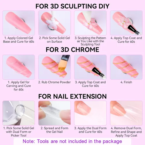 Miniatura 8 de Makartt Arte de uñas de gel 3D: 4 en 1 constructor de gel sólido transparente para extensión, pegamento de uñas UV para uñas acrílicas, diamantes