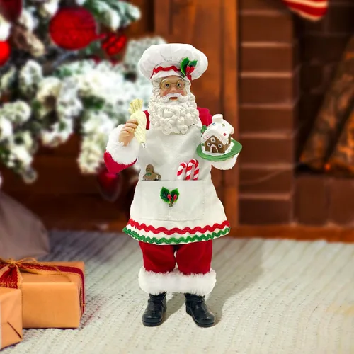 Miniatura 8 de Estatua de Santa Chef de Cocina de 11 Pulgadas con Casa de Jengibre, Figura de Santa de Resina Decoración Navideña Adorno Regalo de Navidad